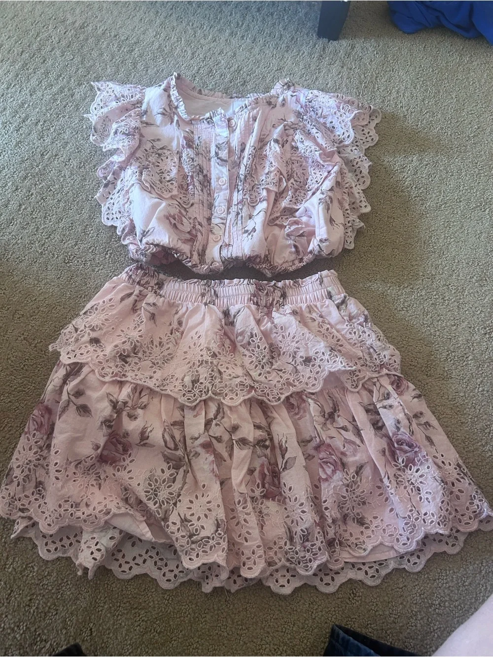 Love shack fancy gap collab Girls Floral Lace Two-Piece Dress Set - size xl
